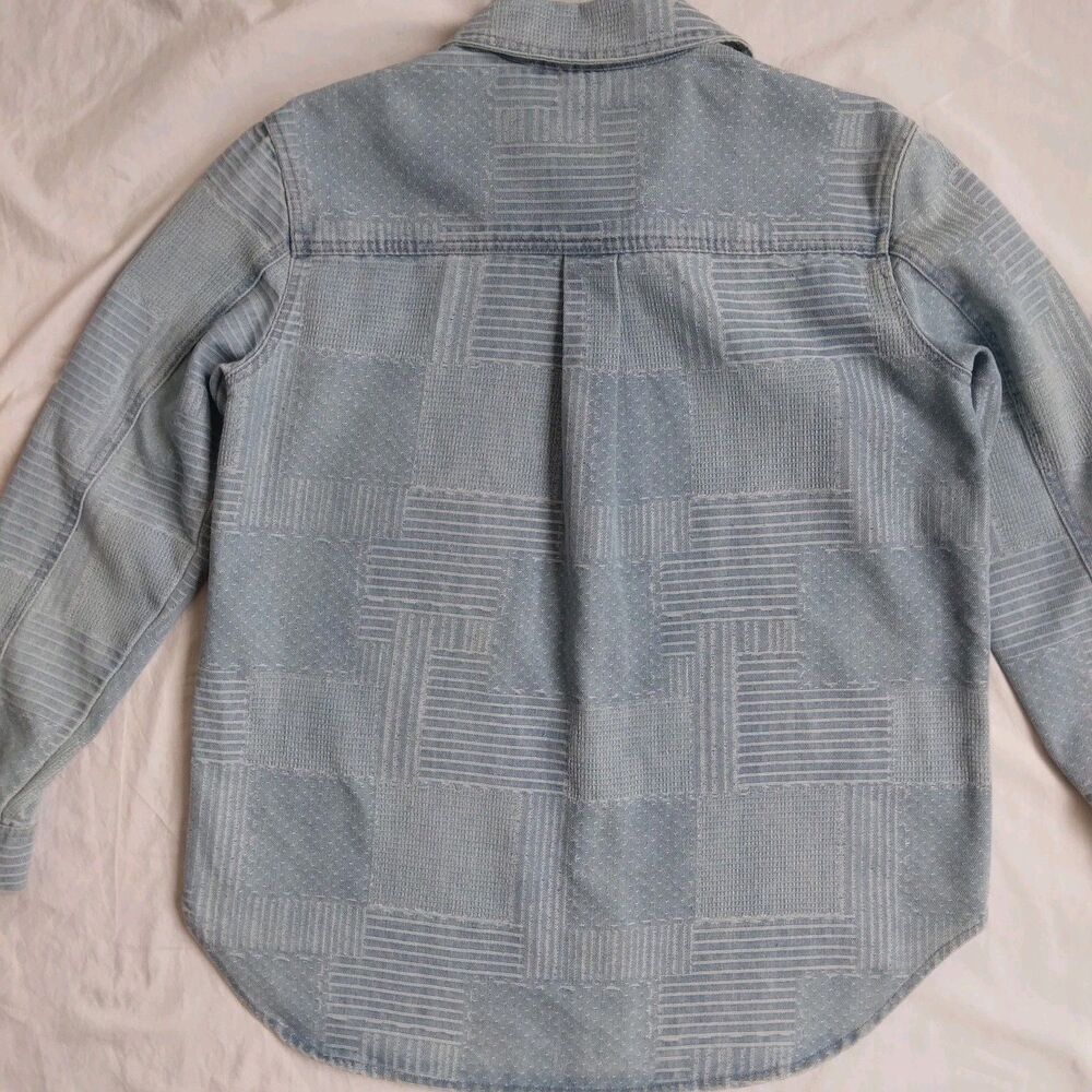 Bagatelle Collection Denim Shirt Shacket Textured Patchwork Button Down Womens M - Picture 12 of 12